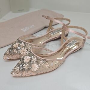 Badgley Mischka Blush Pink Embellished Pointed D'Orsay Flats